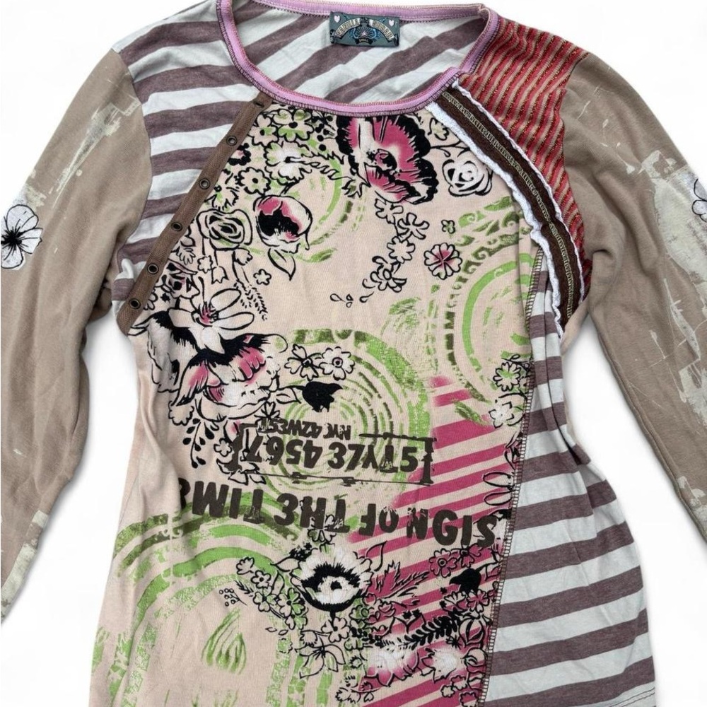 ✨RARE VINTAGE VANILLA SUGAR ARTSY COOL PATCHWORK LONG SLEEVE TOP SMALL✨ - Picture 3 of 8